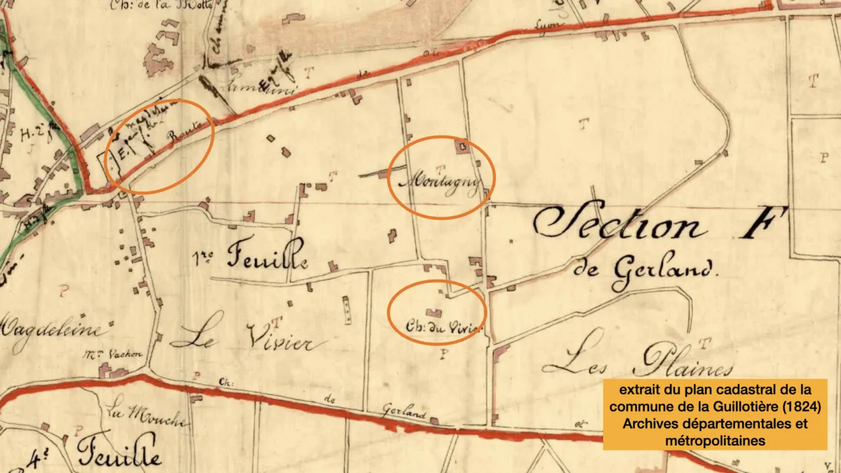 Le château de Montagny sur une carte de 1824