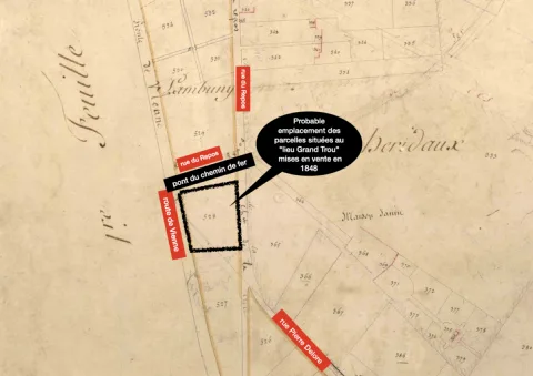 Emplacement probables des parcelles vendues en 1848 au lieu-dit du Grand Trou