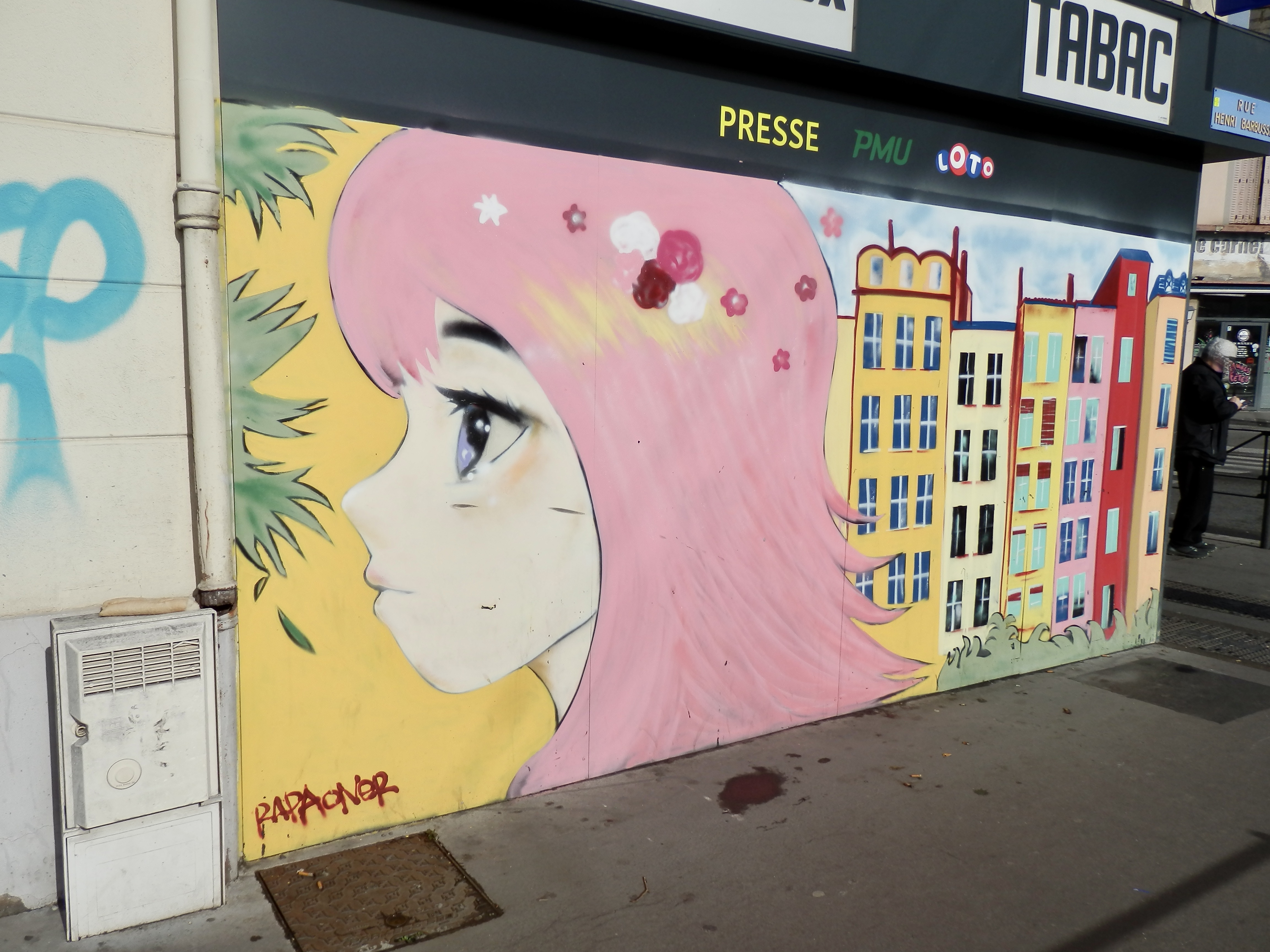 Street-art : angle de la rue Barbusse et de la rue Delore